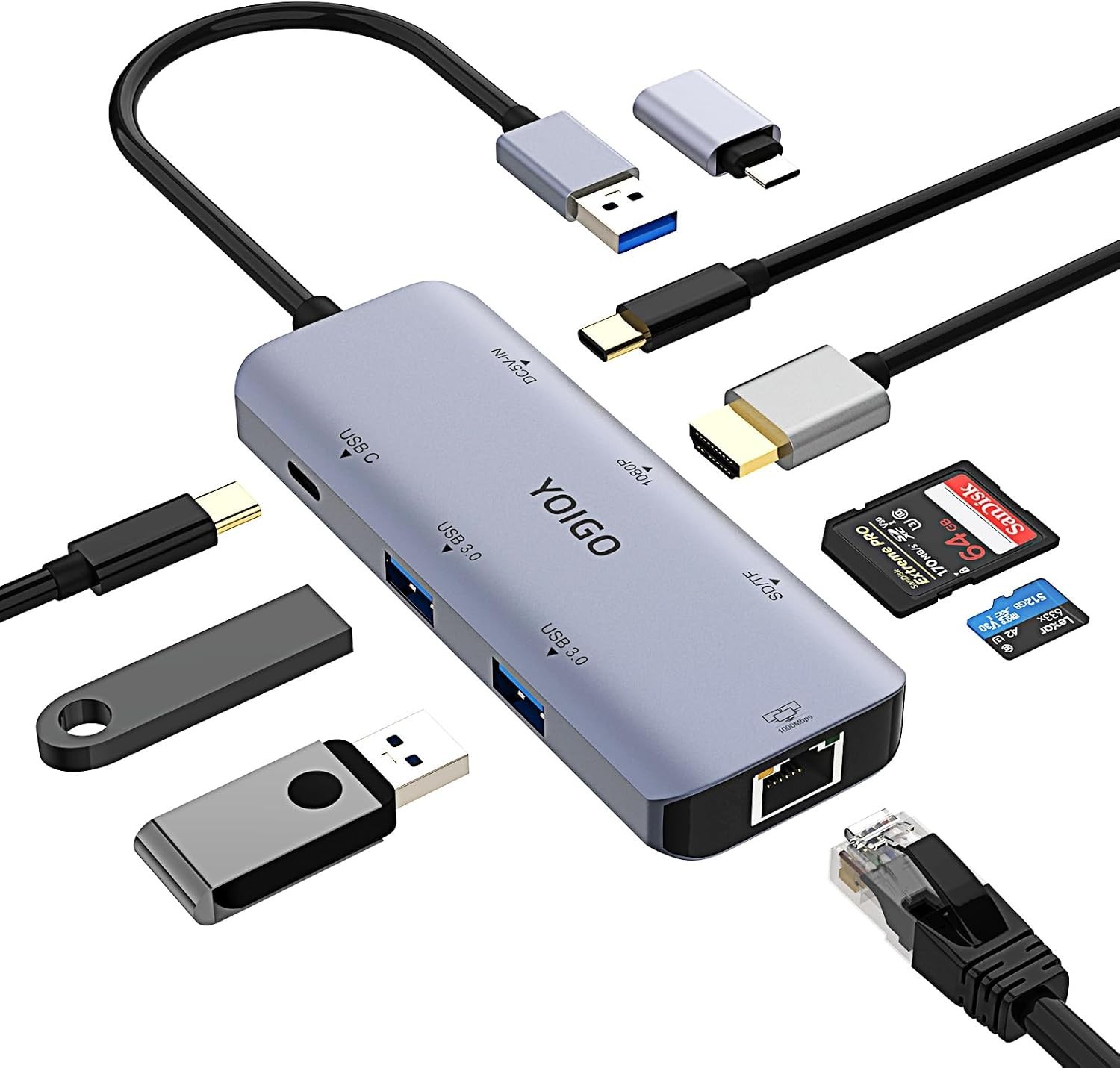 USB 3.0 Docking Station Laptop Hub Type-C USB A to HDMI Ethernet SD/TF Card Read