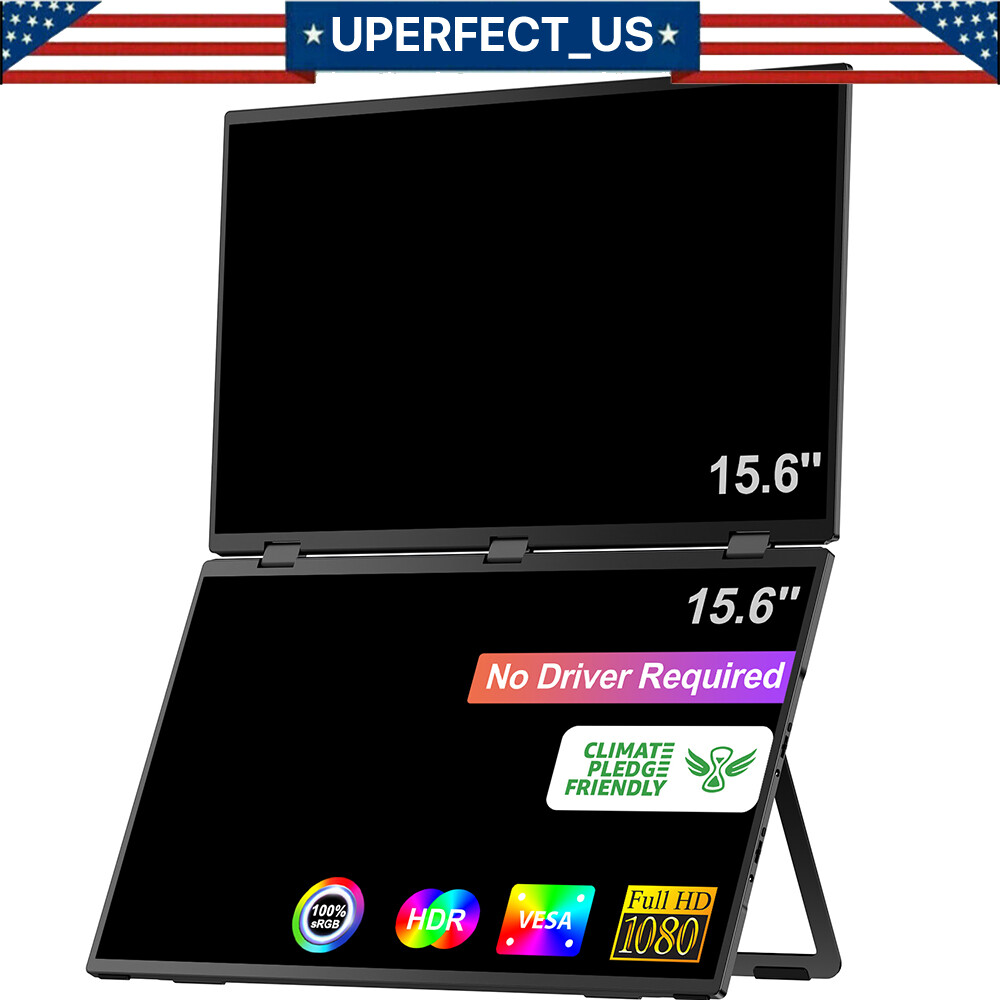 UPERFECT Dual UStation 15.6" Folding Monitor 1000:1 Portable Display &Stand 2024