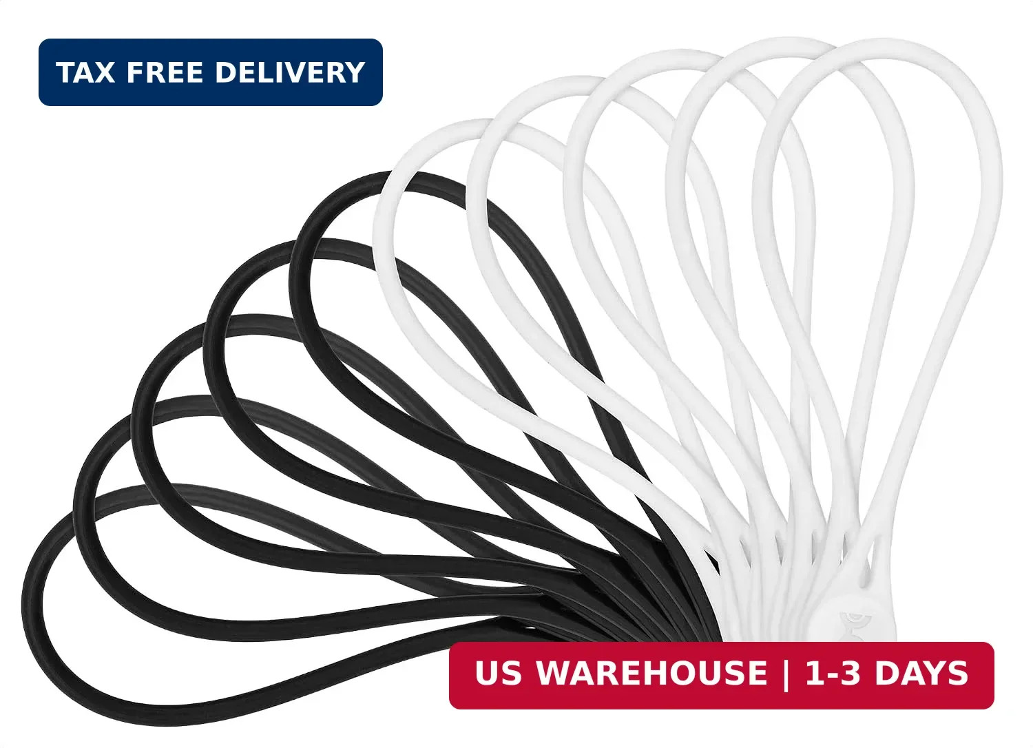 Cable Matters 10-Pack Ultra Strong Silicone Magnetic Cable Ties | Black and Whit