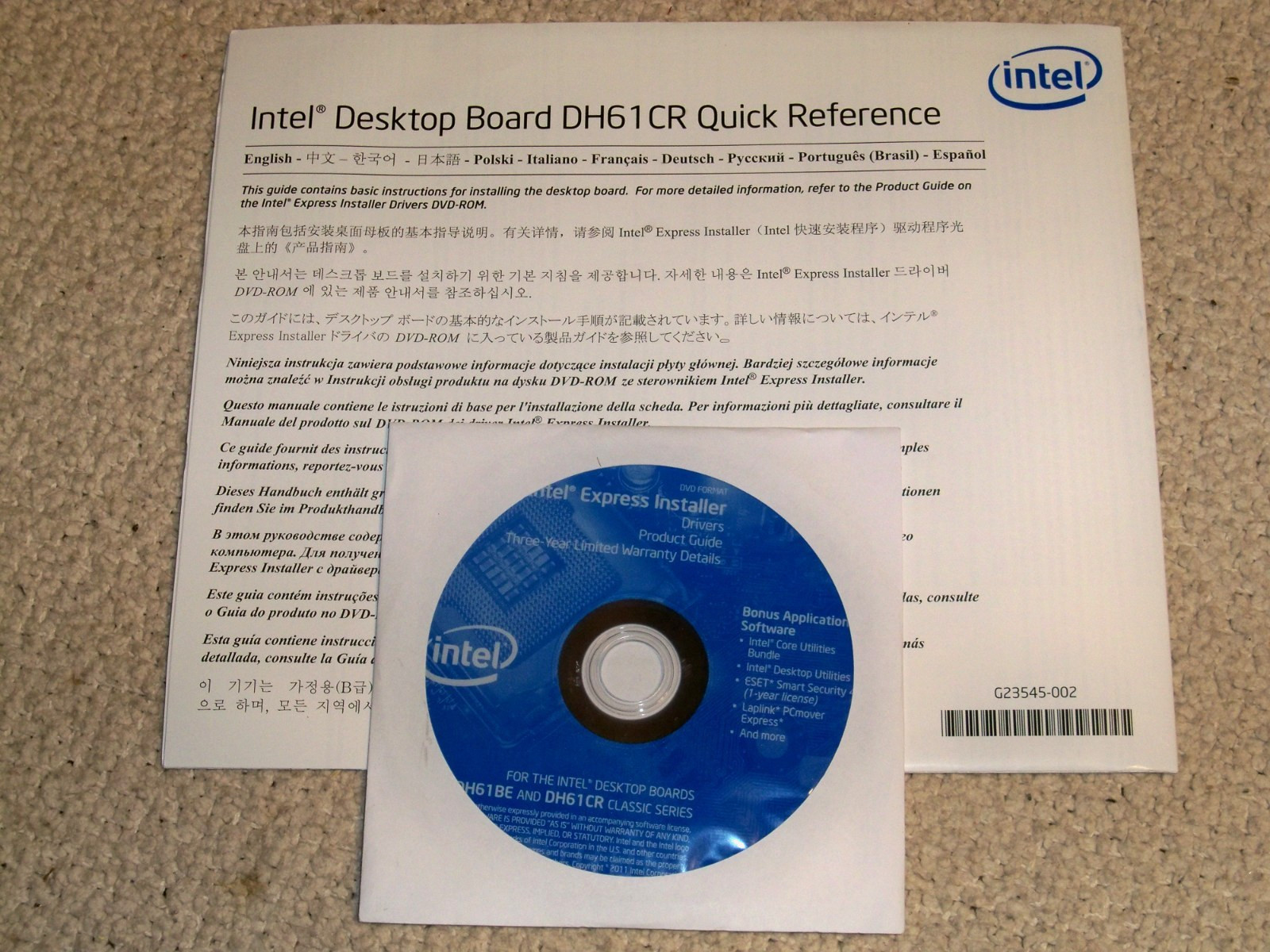 Intel Desktop Board Express Installer Drivers & Quick Reference DH61CR DH61BE