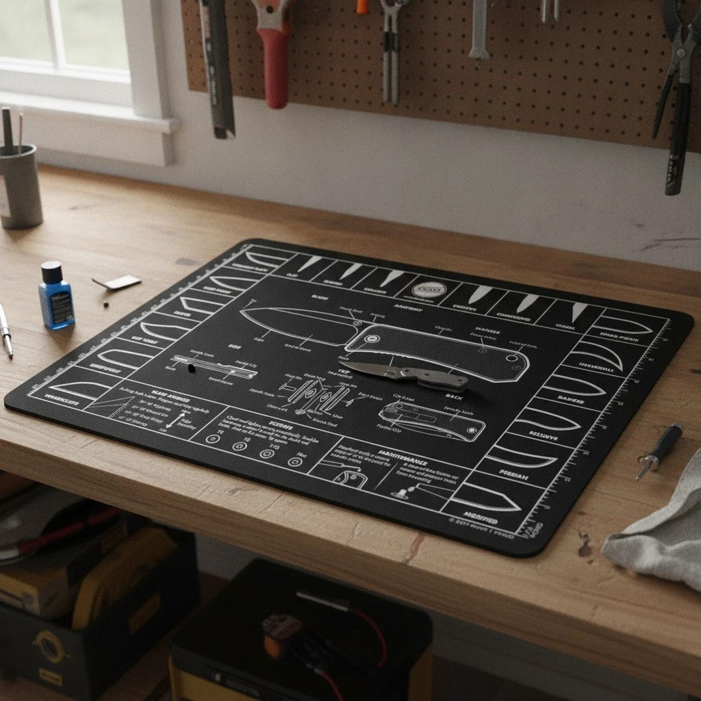 Mat/Mouse Pad - Large Oversize for Desk with Pocket Knife Info - 14"X10" - Black
