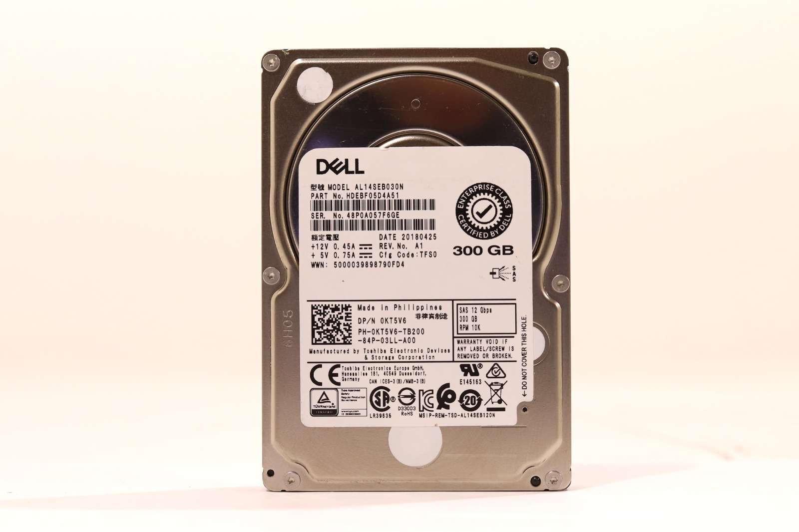 Dell AL14SEB030N 300GB 2.5" 12Gb/s 10K RPM SAS Hard Drive Dell P/N:0KT5V6 Tested