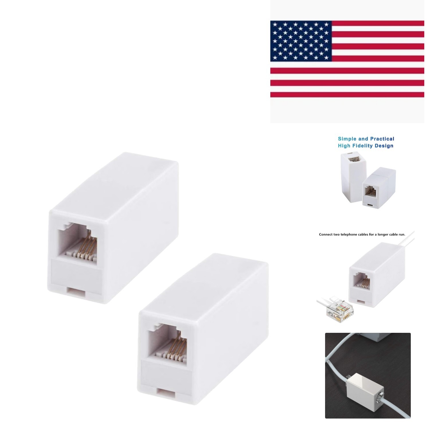 2 Pack RJ11 Inline Couplers for Clear Telephone Connections – Easy Installation