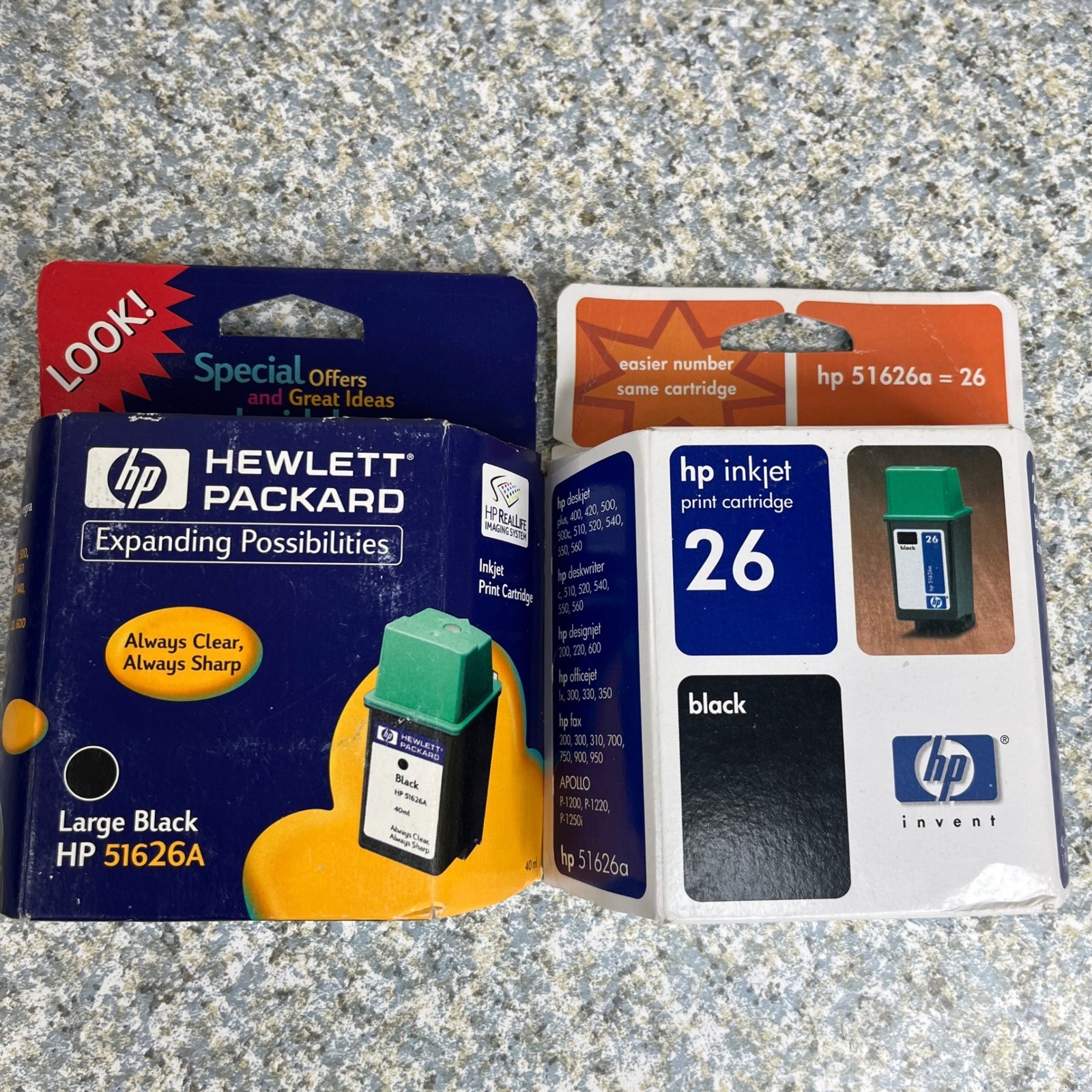 HP 26 Ink Cartridge 51626A Black High Yield 40ml OEM Genuine 2-Pack Vintage New