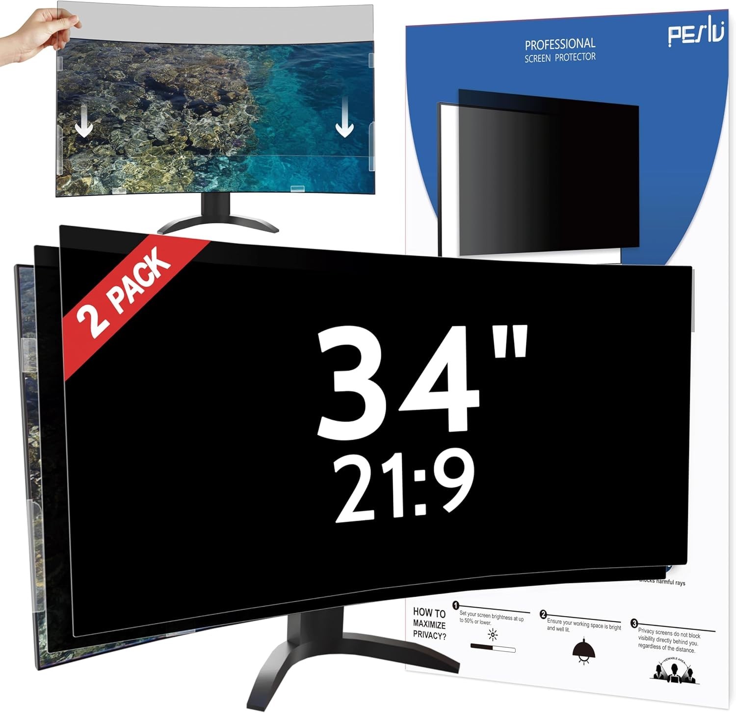 [2 Pack] 34 Inch Privacy Screen for Computer Curved Monitor 21:9 Aspect Ratio...