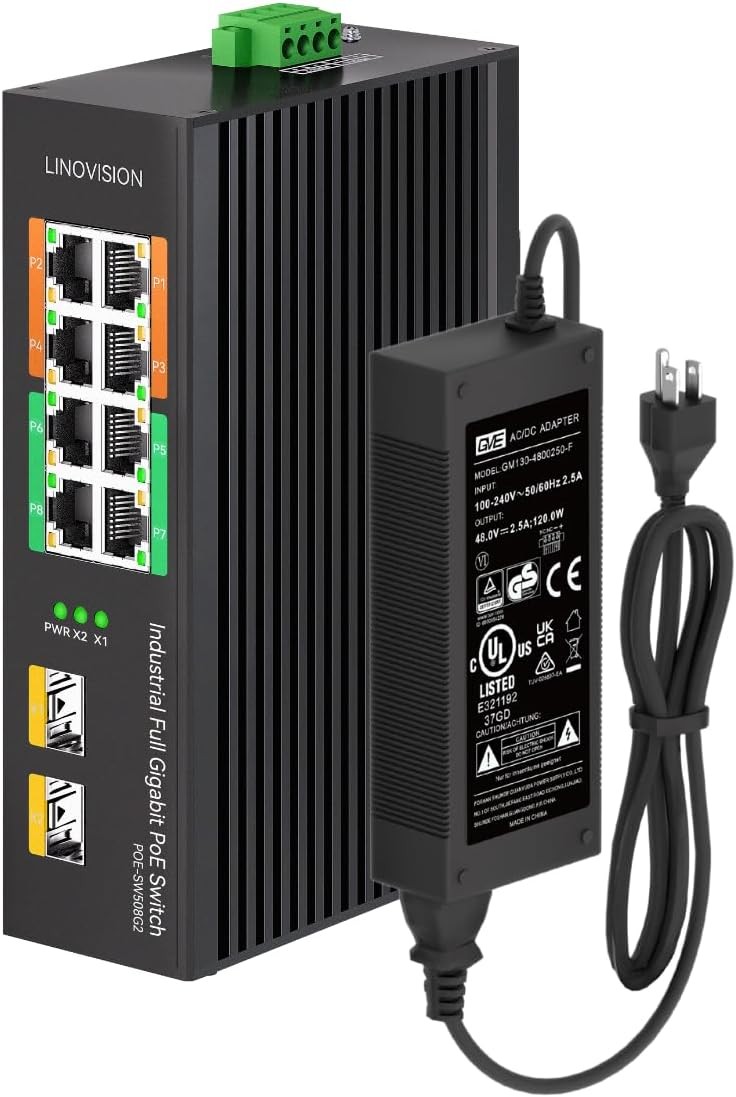 Industrial 8-Port Gigabit PoE Switch, 4 BT 90W PoE++ Ports, 2 Gigabit