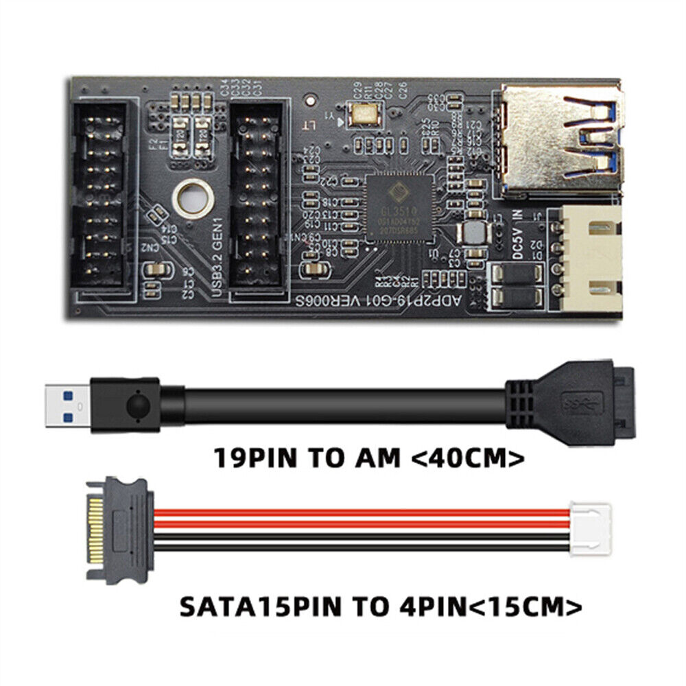 19/20Pin Header or Type-E to USB 3.0 19/20Pin Dual Ports Splitter HUB Adapter