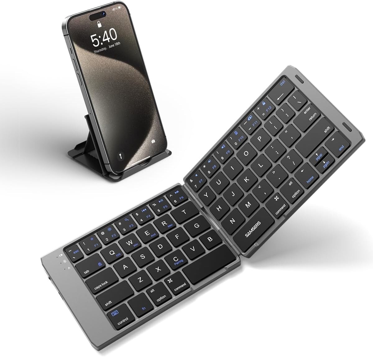 Samsers Foldable Bluetooth Keyboard w/ Phone Stand, Portable, Rechargeable - NIB