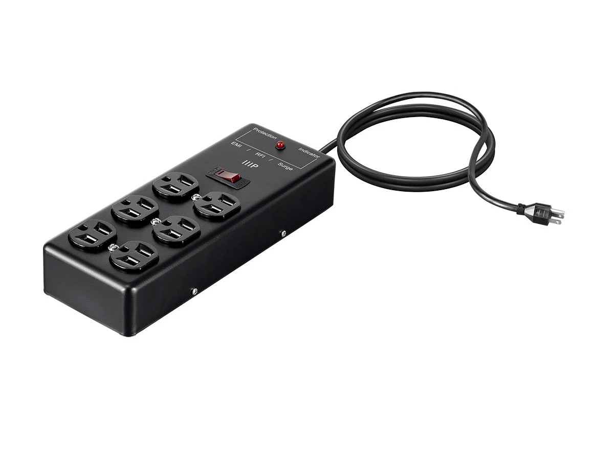 Monoprice Heavy Duty 6 Outlet Metal Surge Protector Power Box Black w/ 6ft Cord
