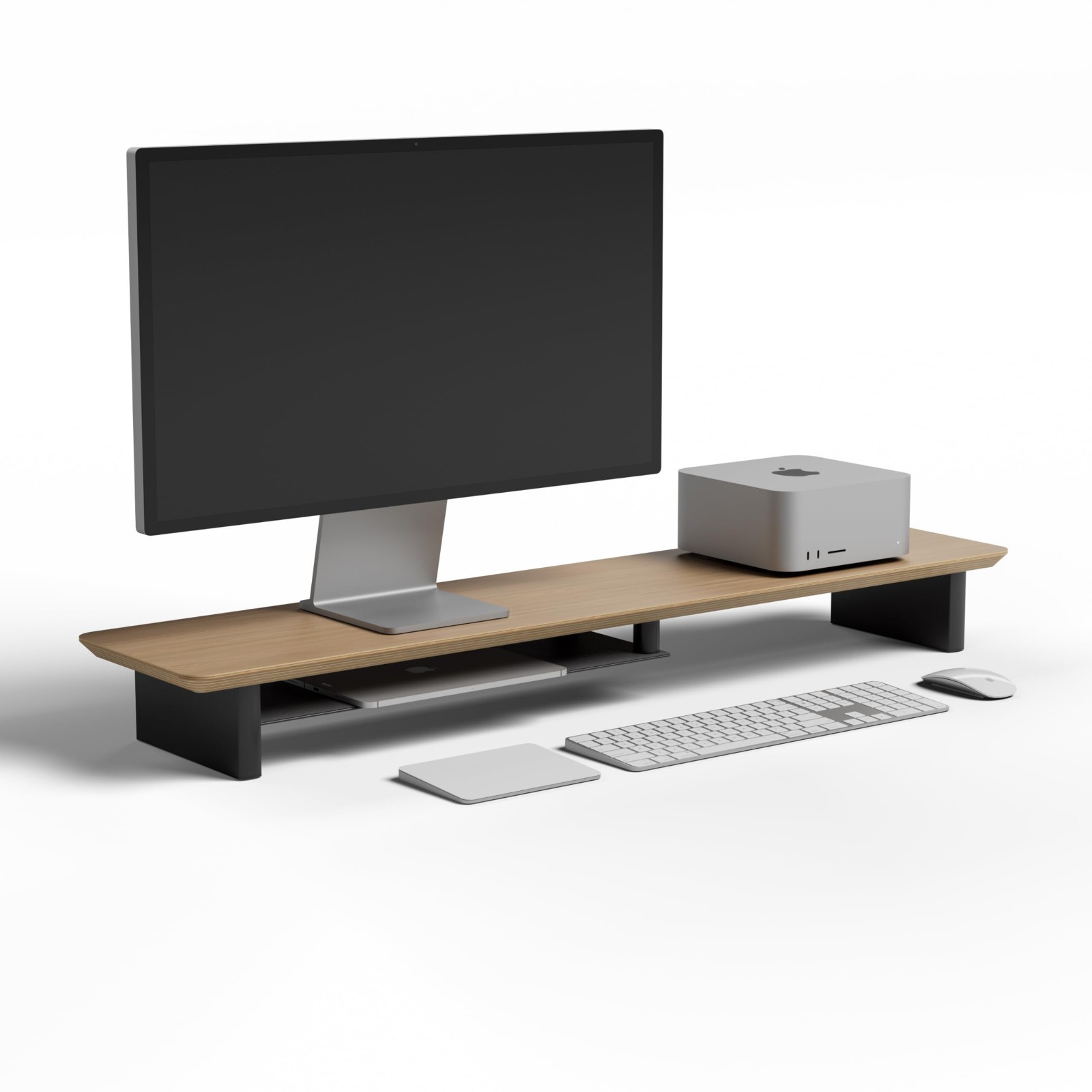 amesoba White Oak Dual‑Tier Ergonomic Desk Setup – Modern Wooden Monitor Stand