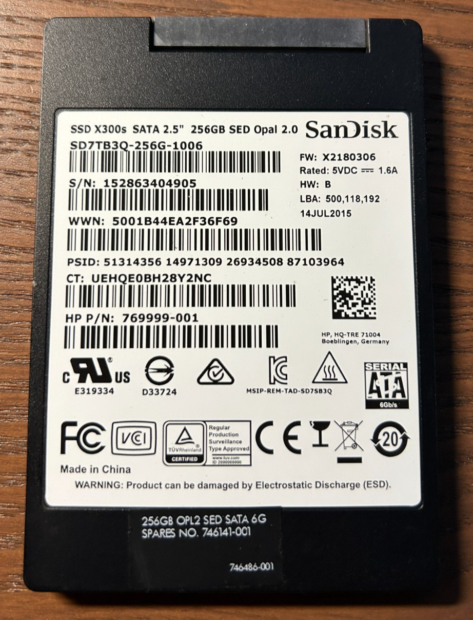 SanDisk SSD X300s SATA 2.5" 256GB SED Opal 2.0 Hard Drive