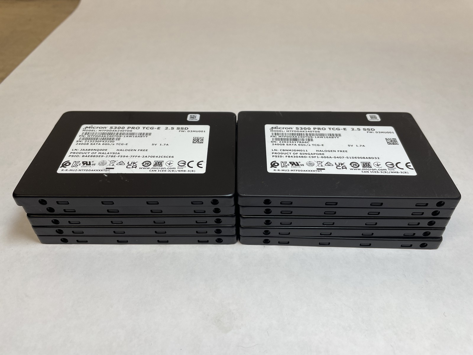 Lot of 10 Micron 5300 PRO 240GB 2.5" SATA III SSD MTFDDAK240TDS 85-94% Health