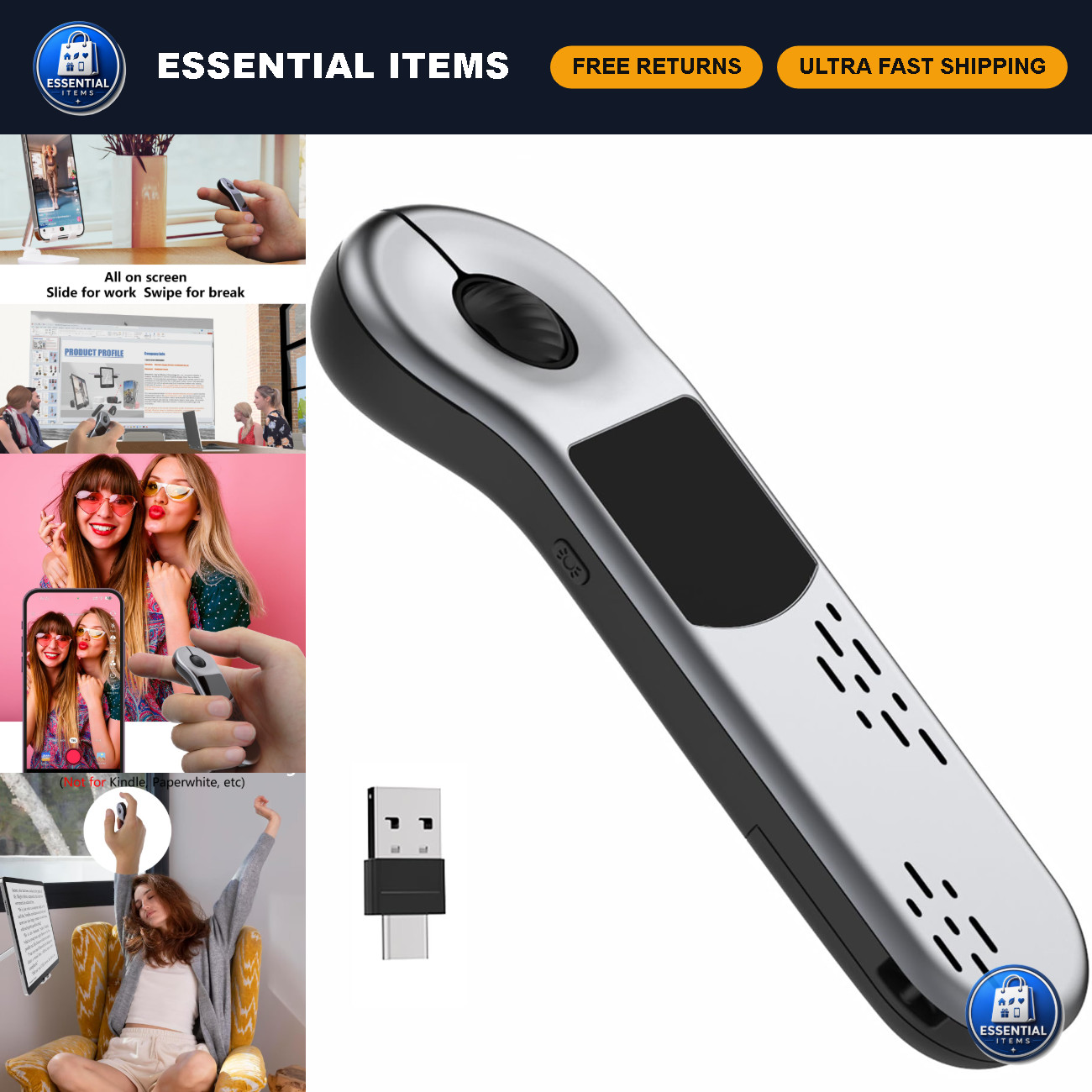 Wireless Air Mouse with Touchpad - Bluetooth 2.4G Remote for PC/iOS/Android, Rec