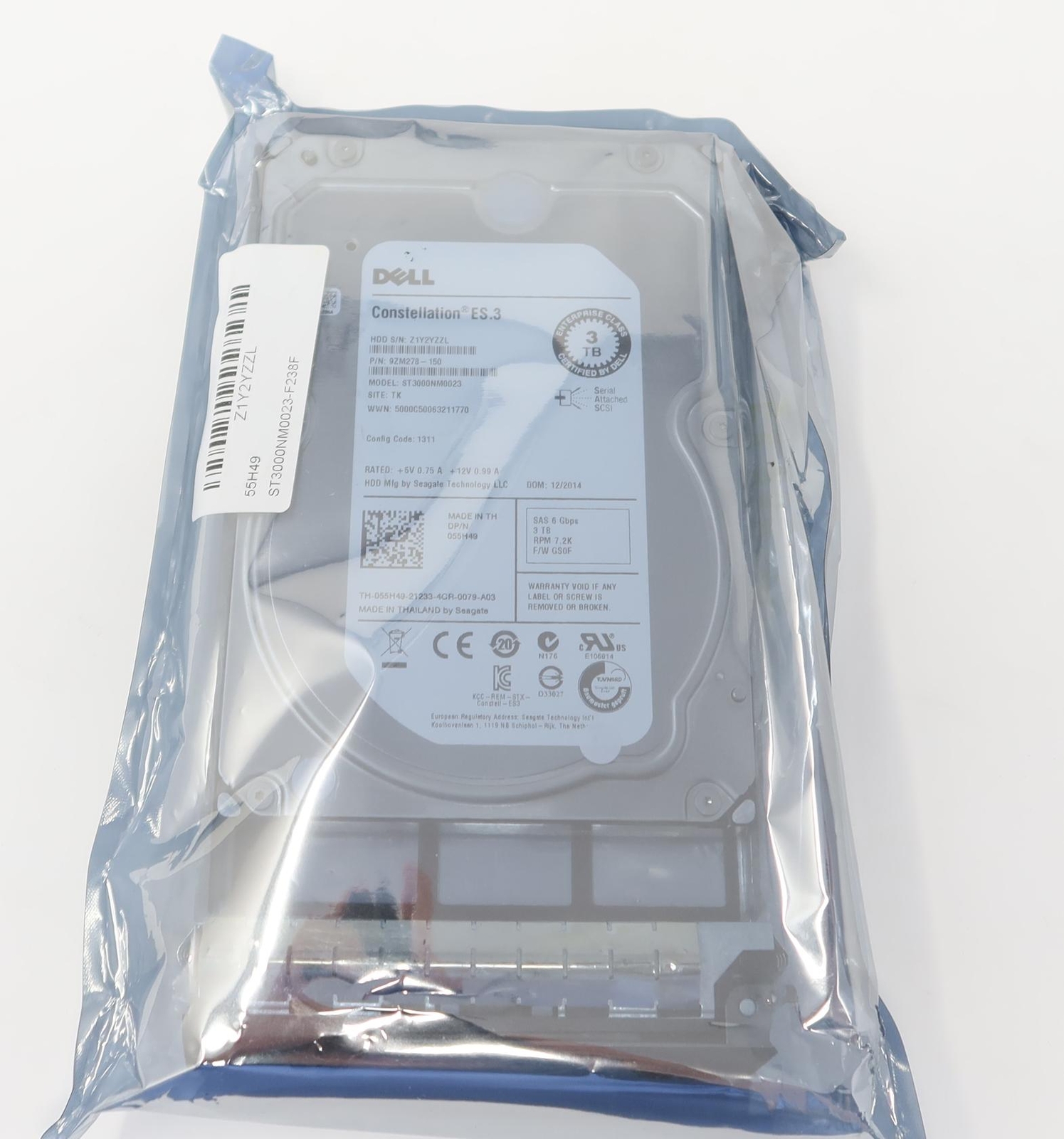 ST3000NM0023 55H49 FOR Dell CONSTELLATION ES.3 3TB 7.2K 6G 128MB 3.5" SAS HDD
