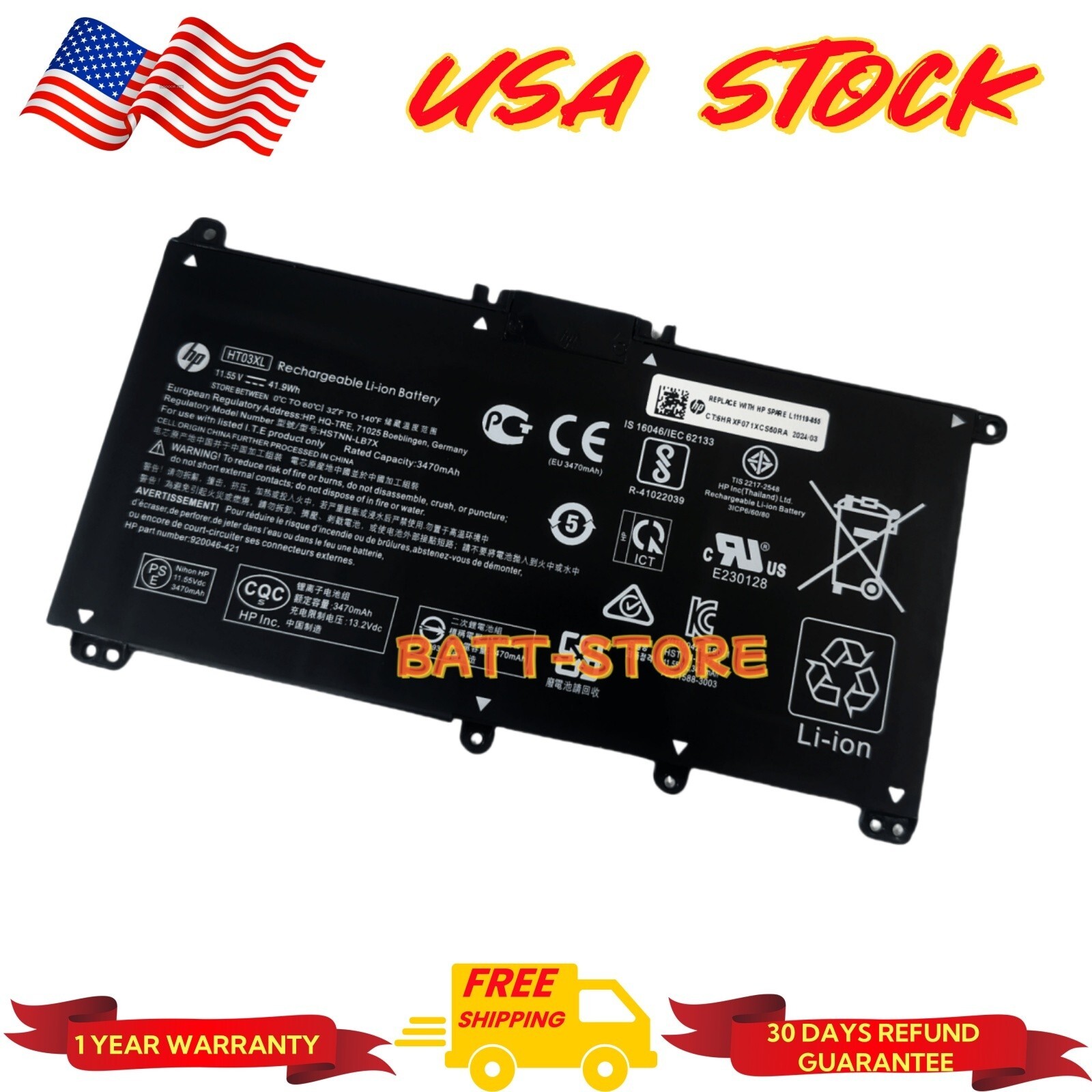 HT03XL ORIGINAL Battery for HP Pavilion 14-CE L11421-2C2 L11119-855 15-CS 15-DA