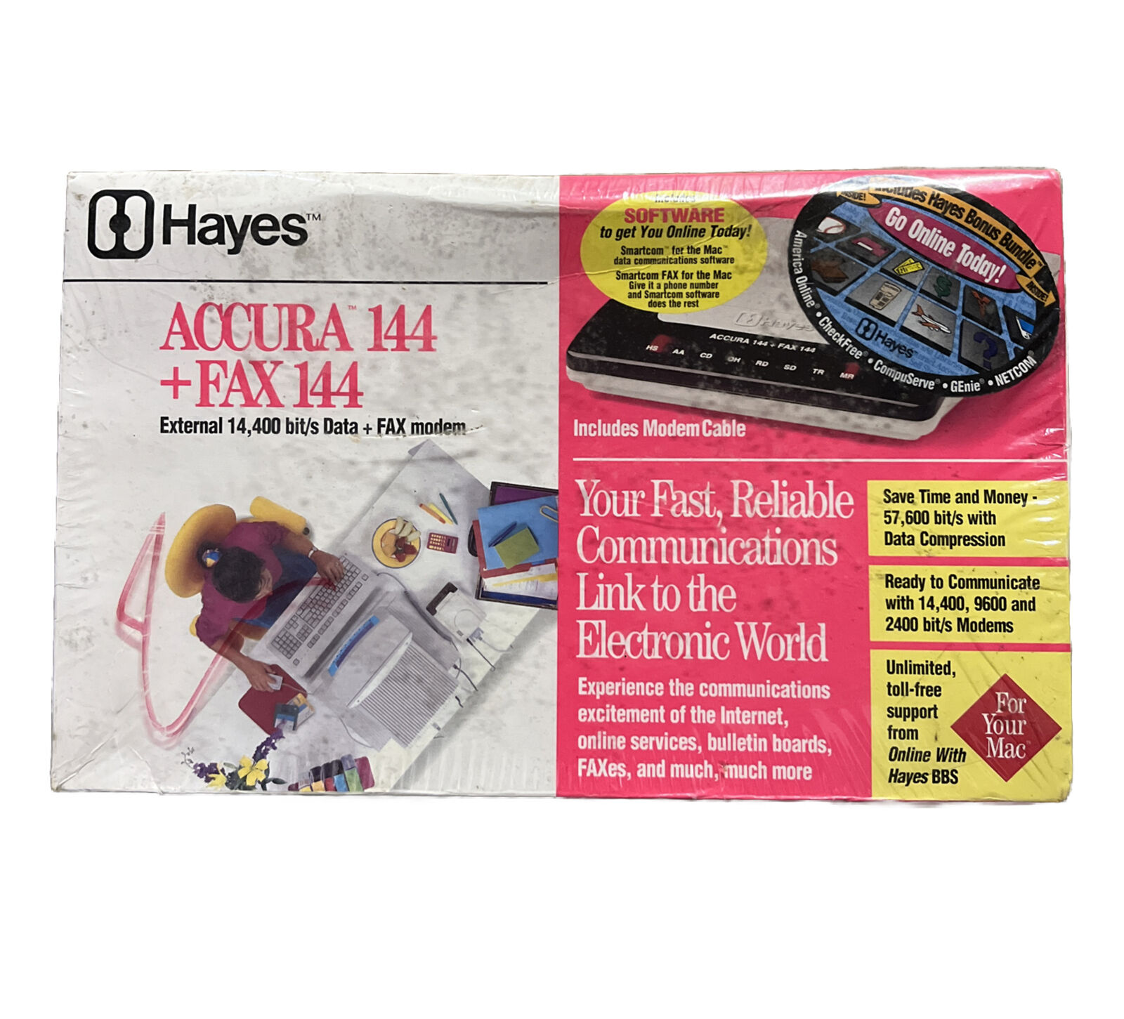 1995 Hayes ACCURA 144 + FAX 144 External Modem 5300AM For PC Brand New Sealed