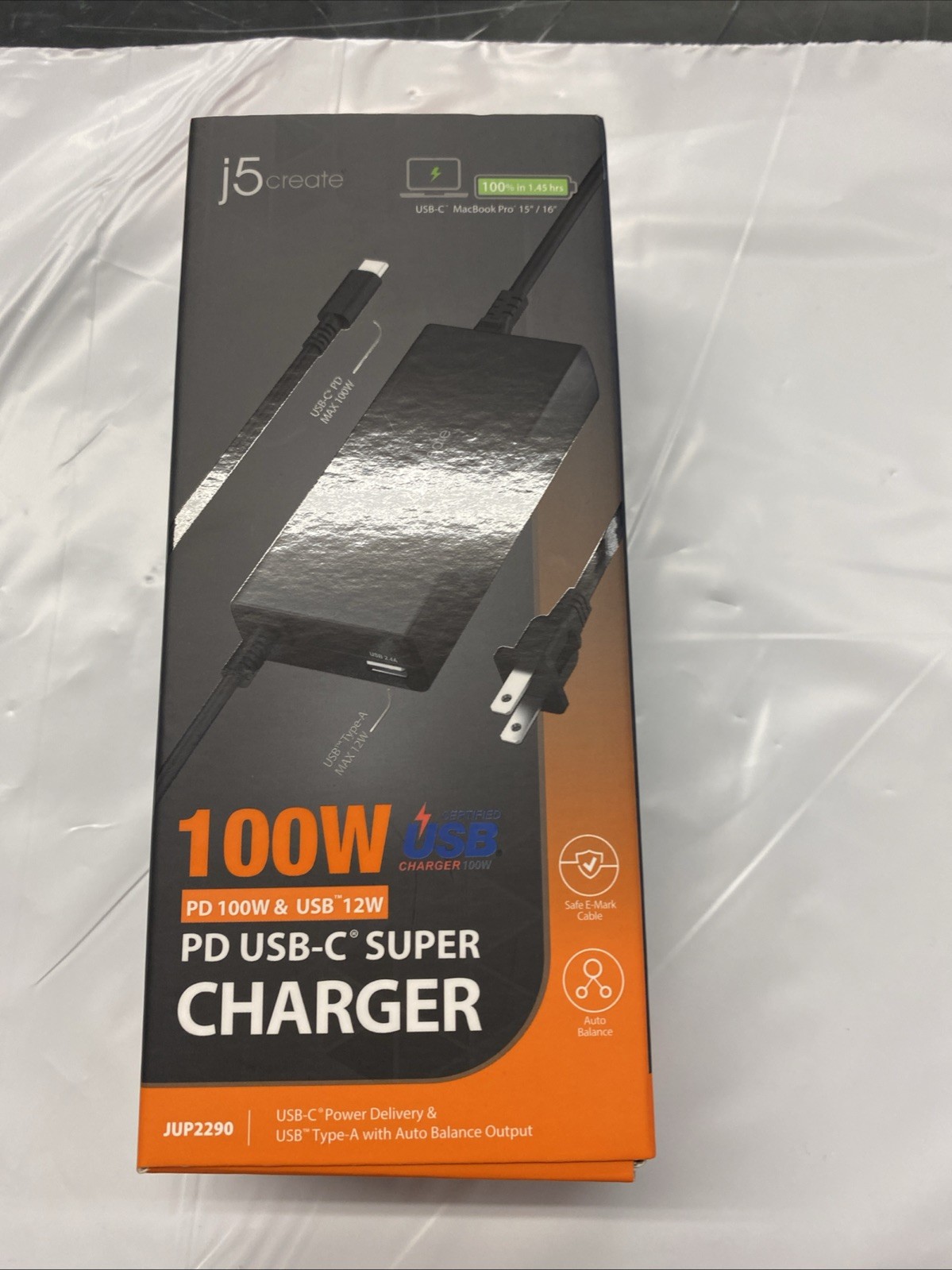 j5create 100W PD USB-C Super Charger Power Adapter Black JUP2290- Free S&H