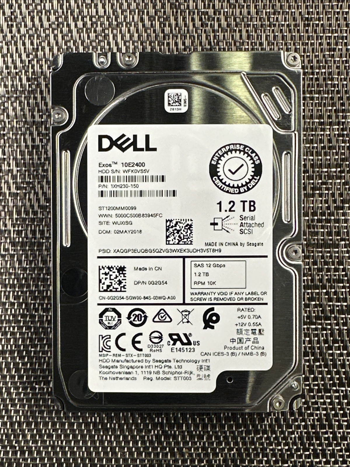 Dell G2G54 1.2TB 10K SAS 12G 2.5 HDD ST1200MM0099 Exos 10E2400 PowerEdge w/Tray