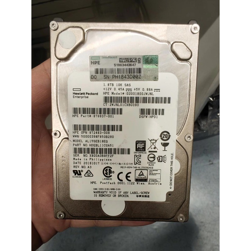 HPE 1.8TB 10K SAS 2.5" 12Gb HDD EG001800JWJNL 876937-001 872483-008 Fully Tested