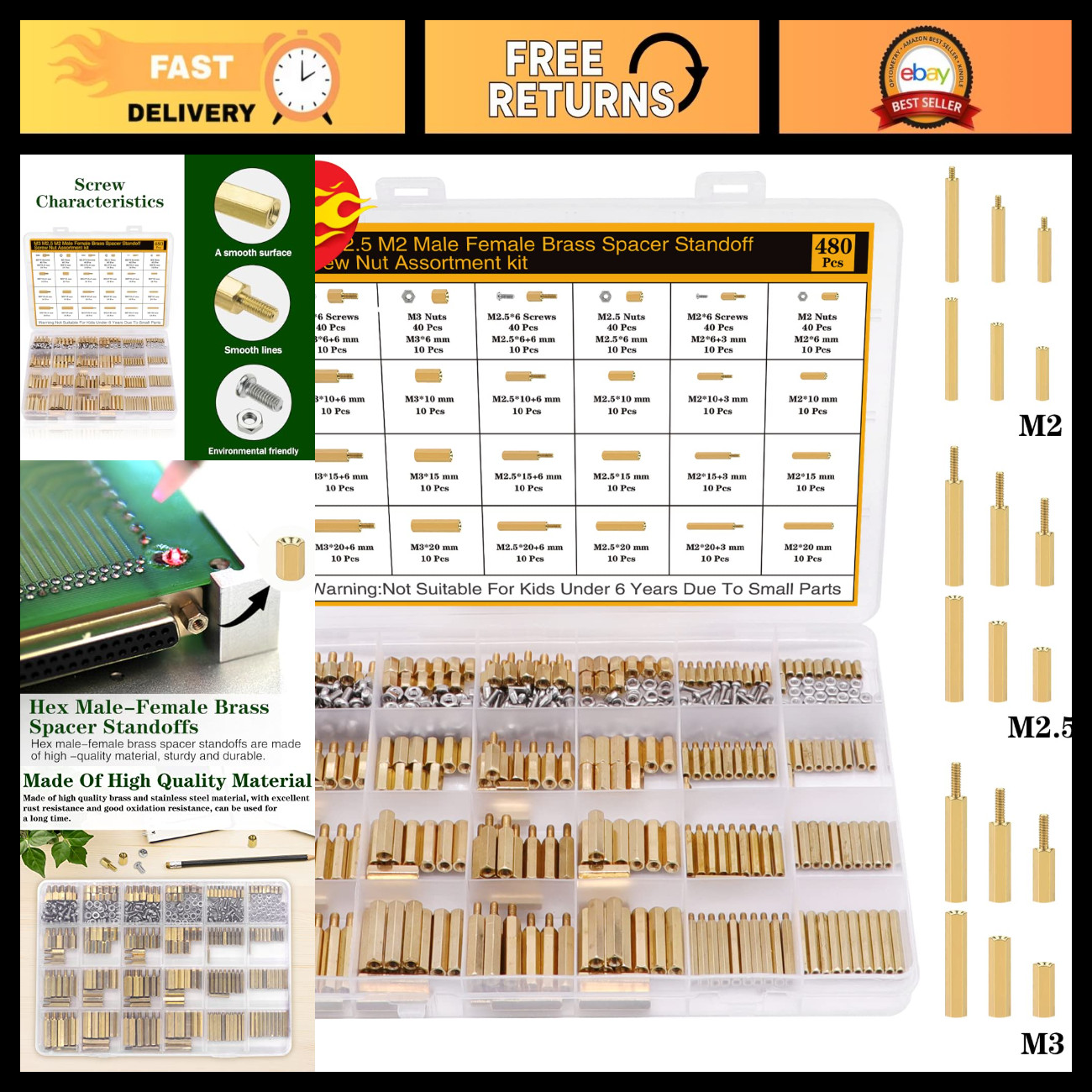 480Pcs M2 M2.5 M3 Standoffs Screws Nuts Kit for DIY PC Build, Raspberry Pi, Elec