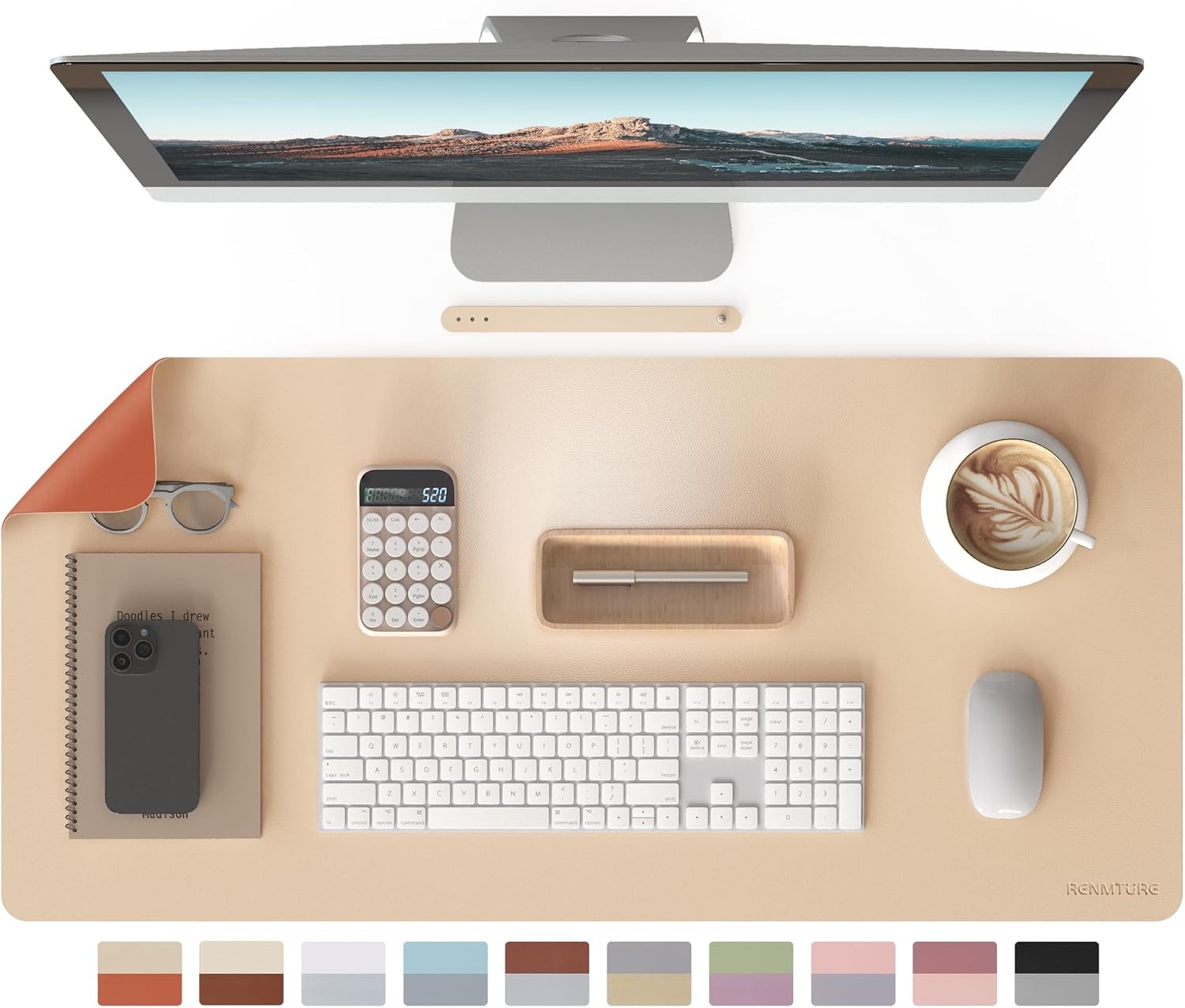 Double-Sided Two-Tone Faux Leather Desk mat Desktop Organization and Accessories