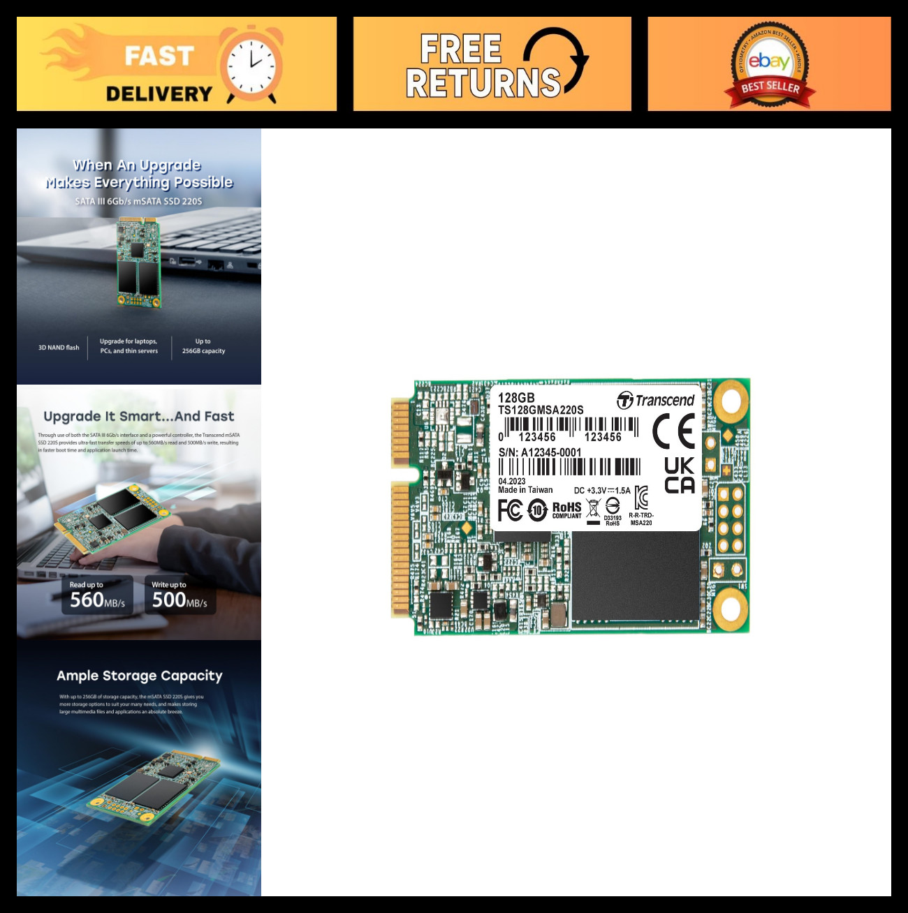 128GB mSATA SSD, Up to 500MB/s, Mini SATA III Internal Solid State Drive for Ult