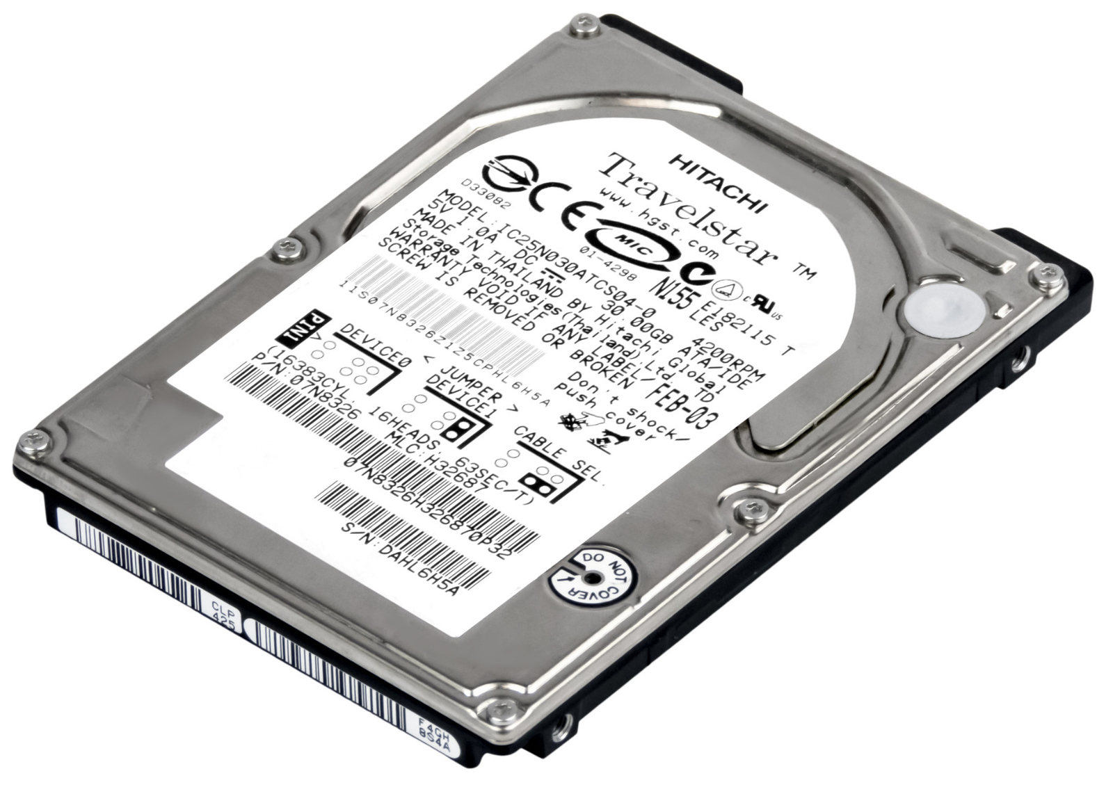 HARD DRIVE HITACHI TravelStar 40GN IC25N030ATCS04-0 30GB 4.2K 2MB ATA 2.5'' 