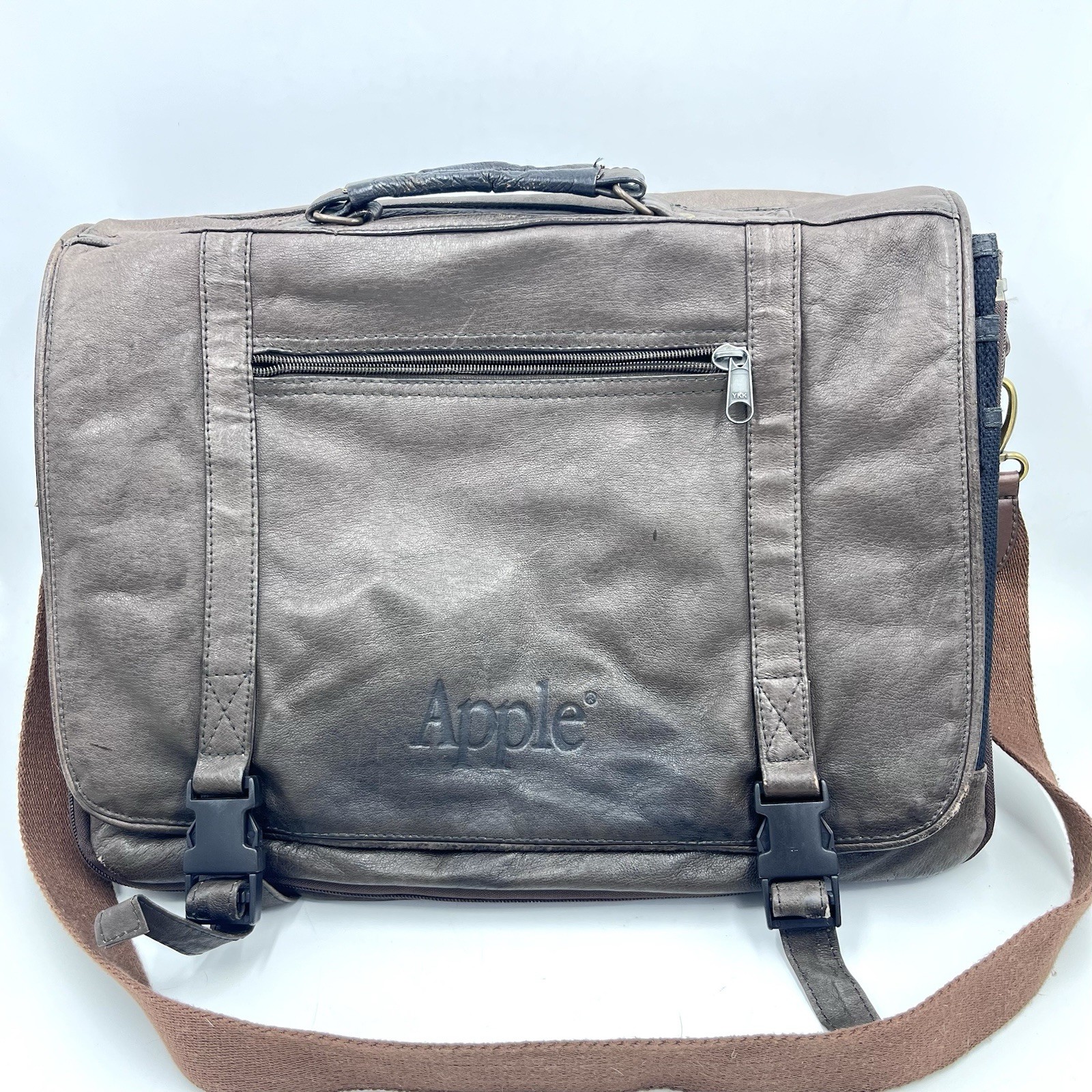 Vintage Apple Macintosh Leather Messenger Briefcase Laptop Bag Brown Logo