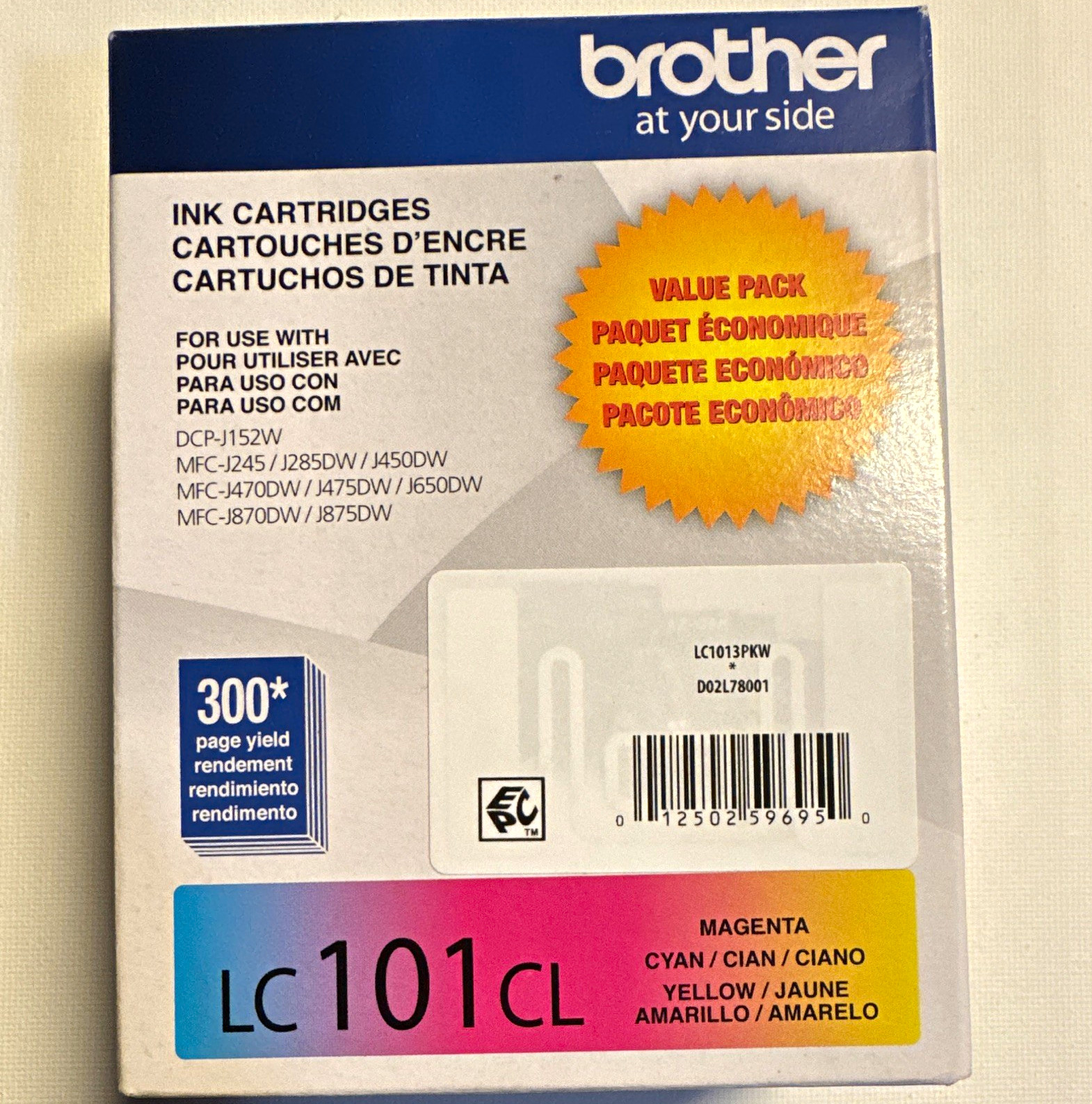 Brother Genuine LC101CL Inkjet Cartridges CMY 3-Pack 300 Page LC1013PKW