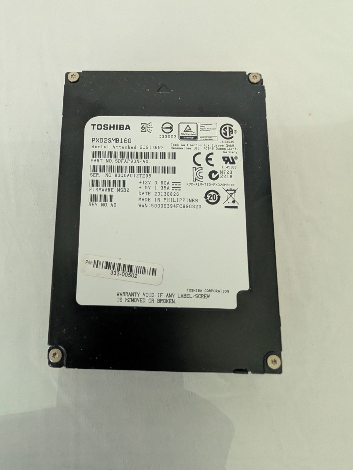 Toshiba PX02SMB160 1.6TB SAS 2.5" Enterprise SSD SDFAP90NFA01 Tested