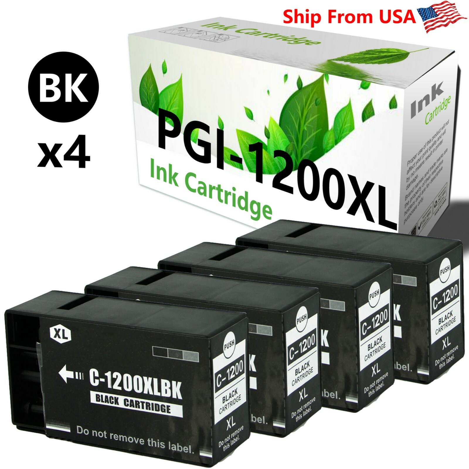 4-PK PGI 1200XL PGI1200 Ink Cartridge for MAXIFY MB2720 MB2020 MB2320 (Black)