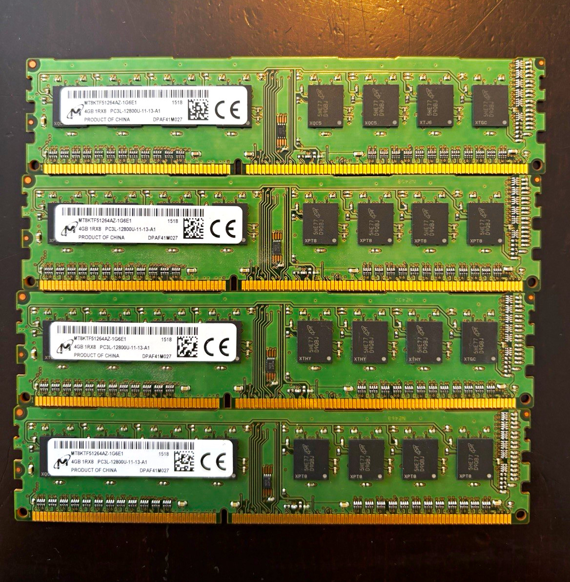 Micron 16GB (4x4GB) DDR3L-1600 PC3L-12800U 240-Pin DIMM Unbuffered UNTESTED