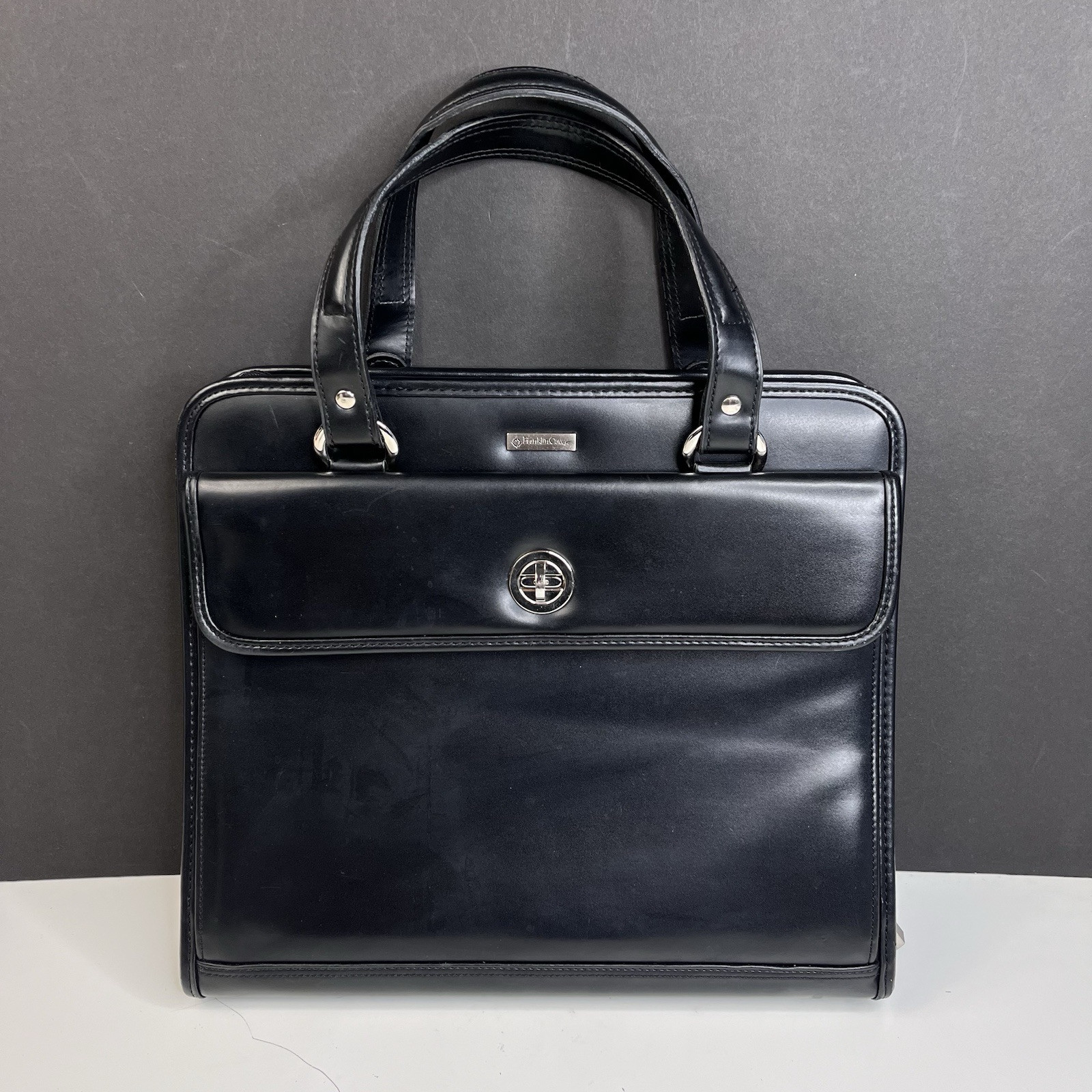 VTG Franklin Covey Black Briefcase Messenger Organizer Binder Bag Turn Lock