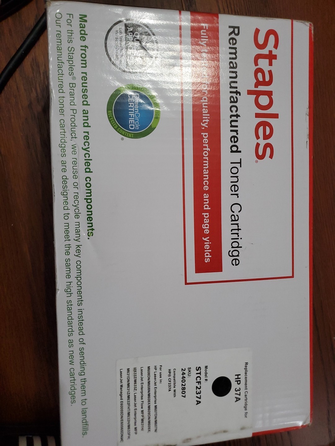 Staples manufactured Toner Cartridge Replacement Cartridge For HP 37A Model...