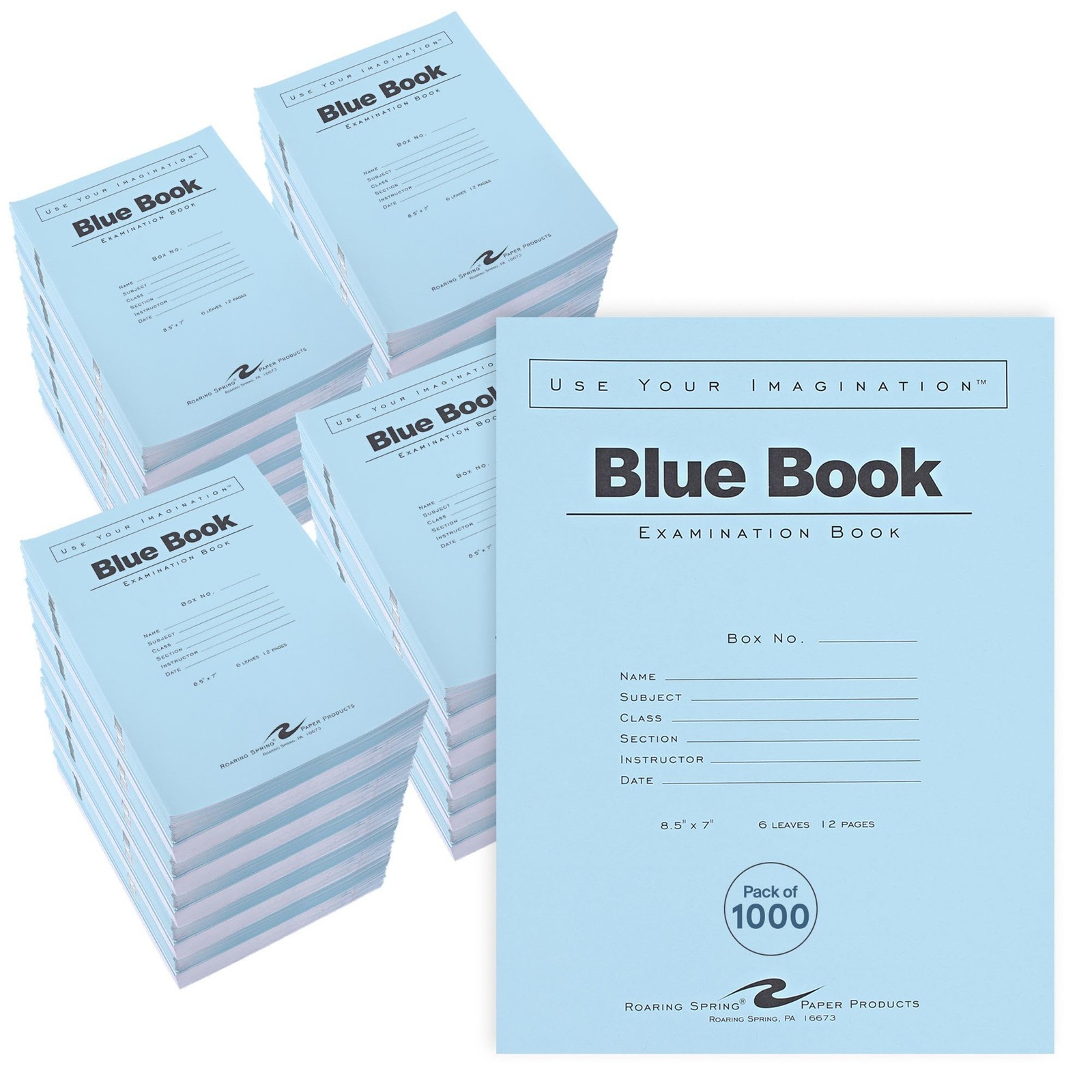 Exam Books 8.5 x 7 Blue 6 Sheets 12 Pages 1000 Pack 77511cs2 ROARING SPRING