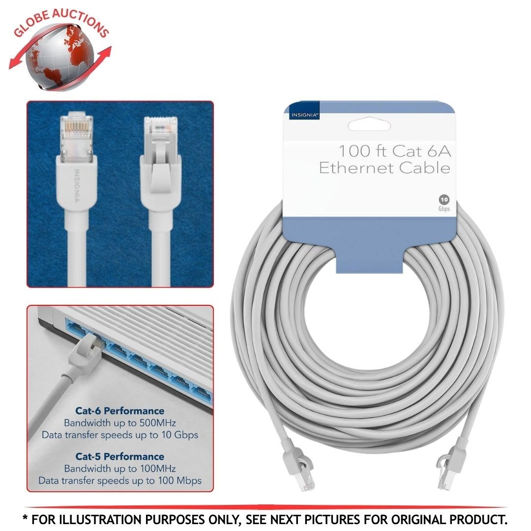 10Gbps Insignia 100-ft Cat 6A Ethernet Cable 24K Gold Plated RJ-45 Connectors