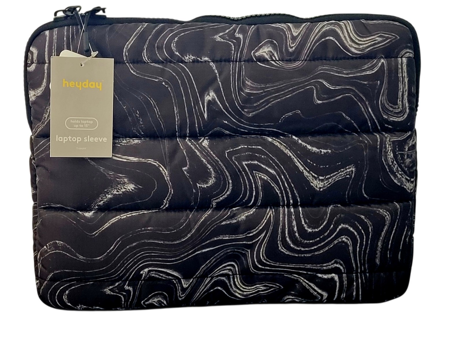 Heyday Puffer Laptop Sleeve Black White Marbled Topographic Print Fits 15 Inch