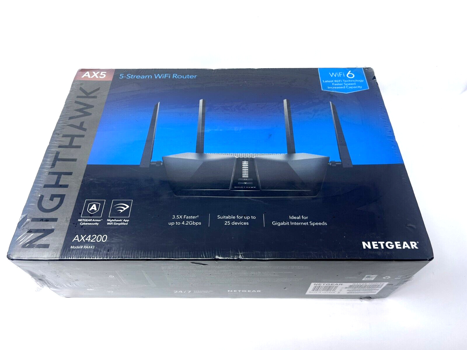 Netgear RAX43-100NAS Nighthawk AX4200 Dual-Band Wi-Fi Router - Black  New Sealed