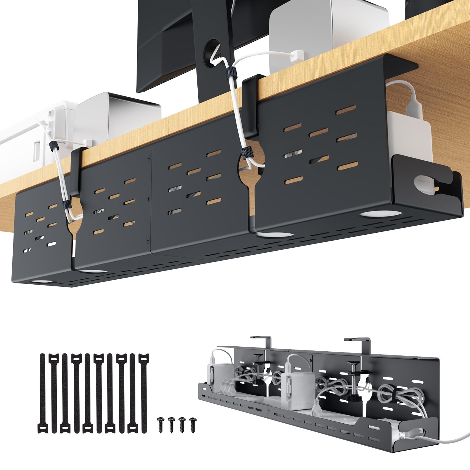 Univivi Under Desk Cable Management Tray, Management, 32 32", Black