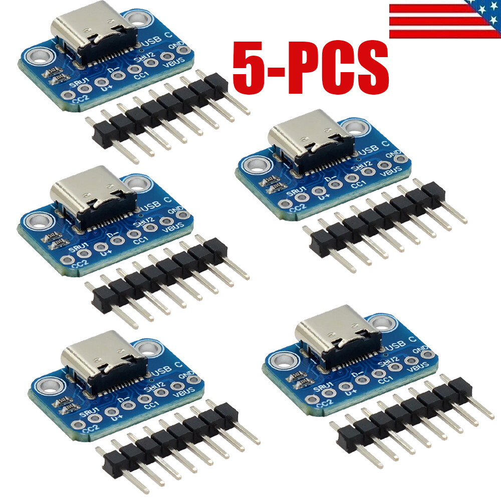 5Pcs USB TYPE C Breakout Board Female 2.54MM  with Pin Header Connector