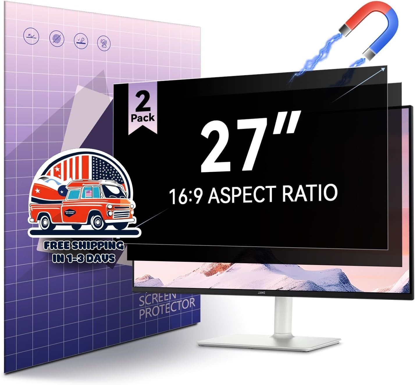 Protector de pantalla de privacidad para monitor 16:9 con bloqueo antirreflejos