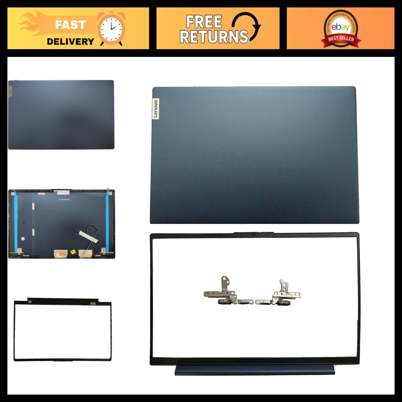 Replacement Laptop LCD Cover, Rear Top Lid & Hinges, Bezel for 15" Models - Dark