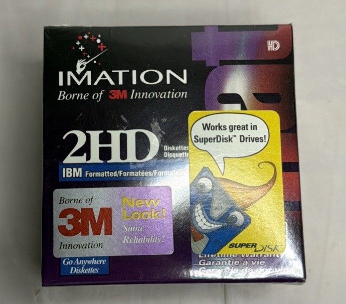 Imation 2HD 3M Floppy Discs 3.5" 1.44 MB Diskettes 10 Pack IBM Formatted SEALED