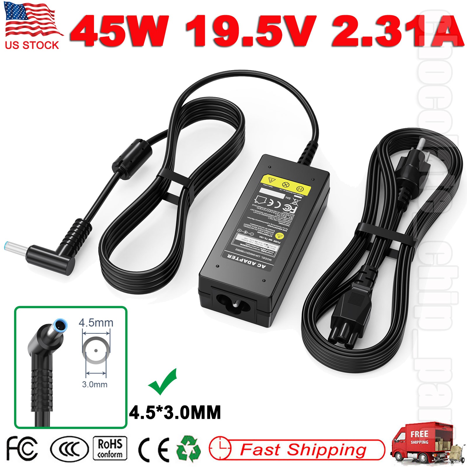 NEW 45W 19.5V 2.31A AC Adapter Charger For HP Laptop Power Supply Cord 4.5*3.0mm