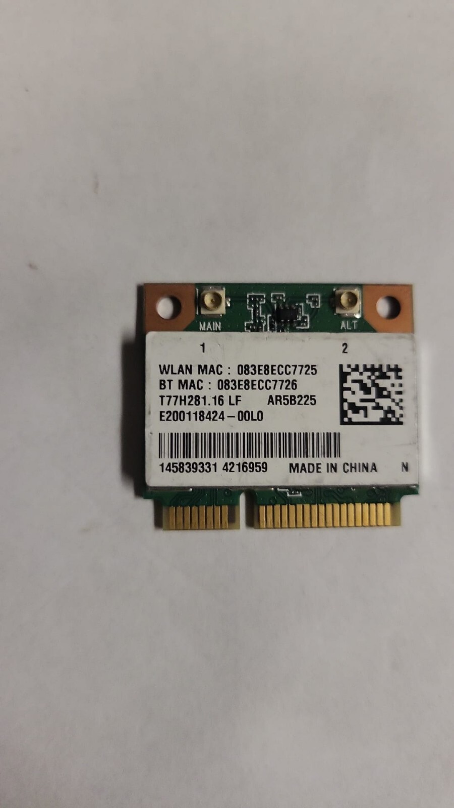Sony OEM 145839331 b/g/n WLAN Bluetooth PCIe Half AR5B225 T77H281 FULLY TESTED