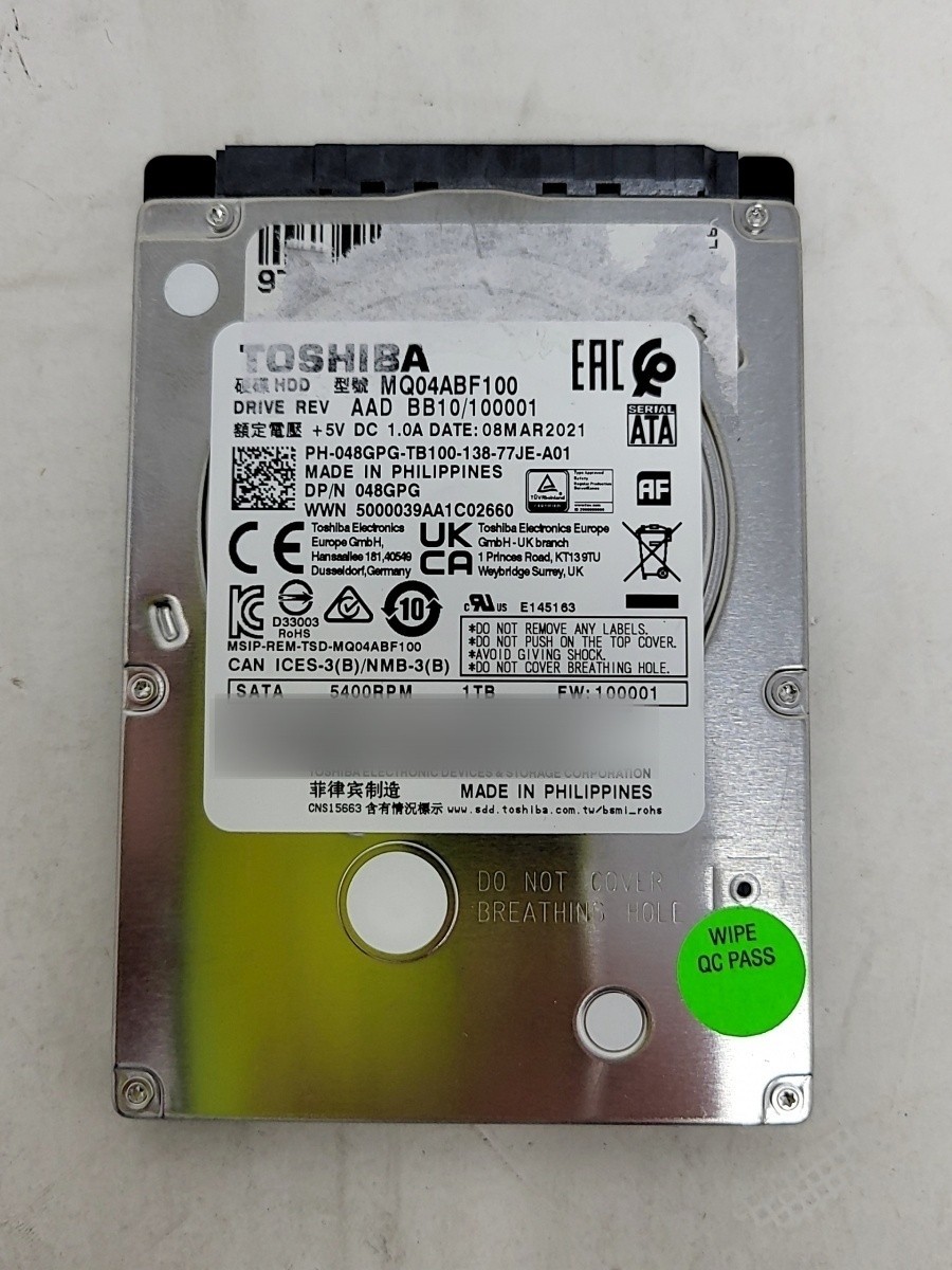 TOSHIBA MQ04ABF100 048GPG Hard Drive 1TB 2.5" SATA