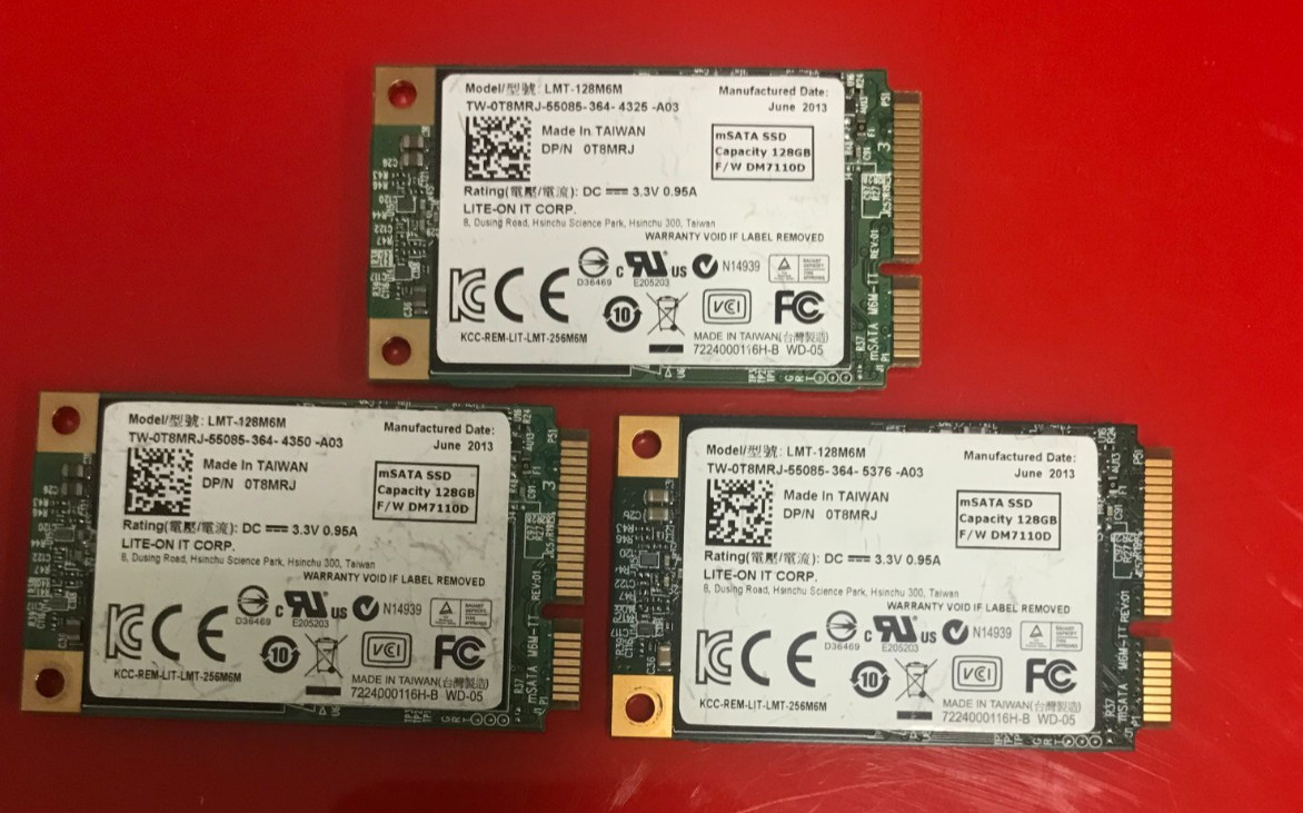 Lot of 3 LITE-ON 128GB mSATA SSD LMT-128M6M DP/N: 0T8MRJ