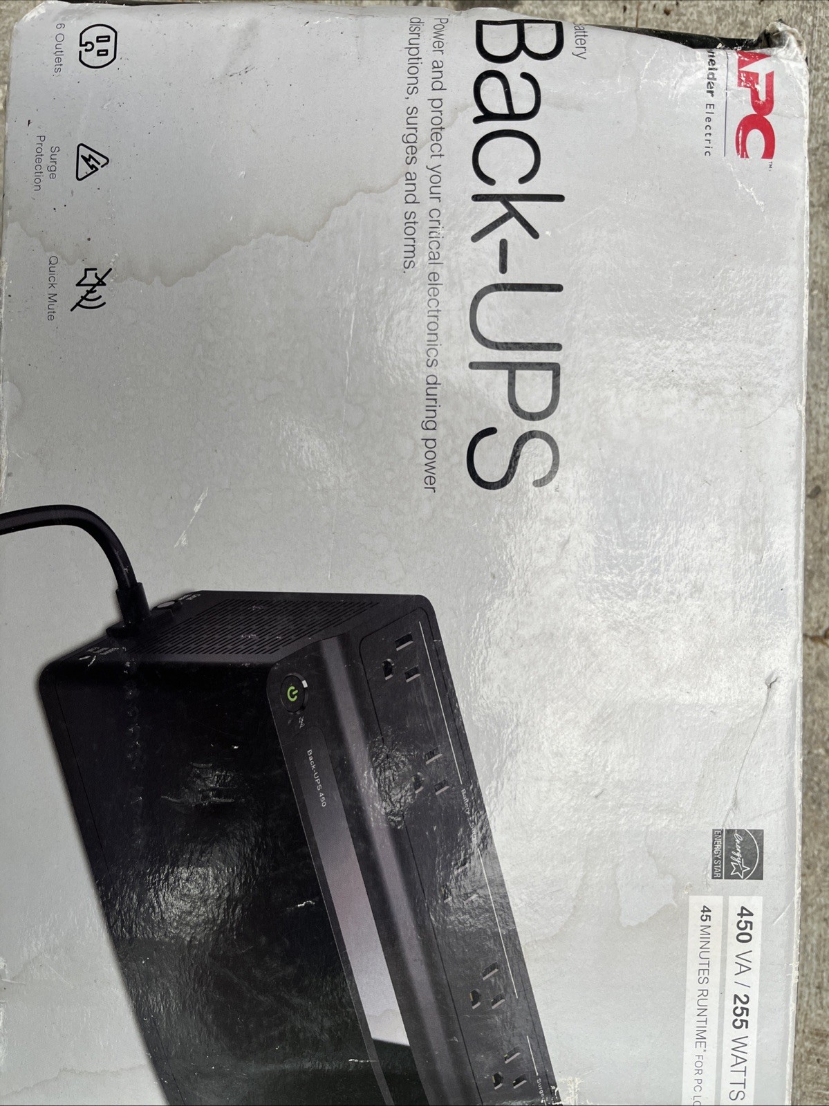 APC Back-UPS 450 BN450M 120V 255W 6-Outlet Battery Back Up No Battery