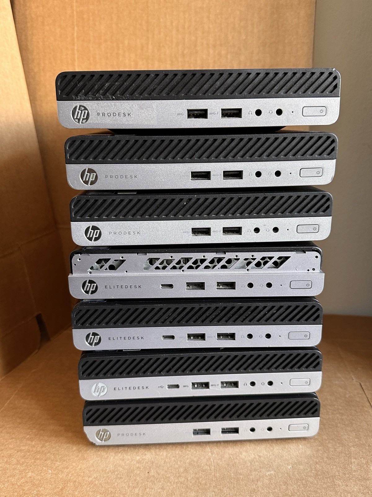 Lot Of (7) HP Mini Desktop (EliteDesk ProDesk) As Is , No Ram No SSD 