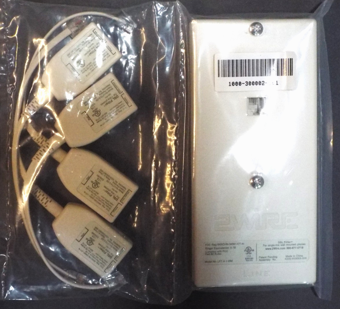 2Wire DSL Filter Kit, 1 Single-line wall mount outlet  +  4 in-line DSL filters